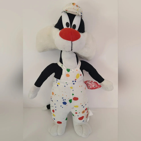 Vintage‎ 1998 Looney Tunes Sylvester Cat Plush 13" Painter Overalls - Picture 2 of 6